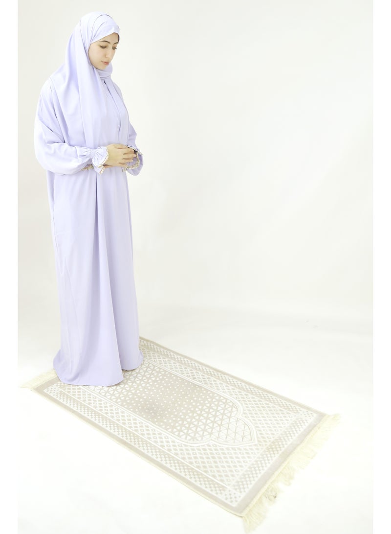  داماس كولكشن باس صلاة نسائي قطعة واحدة من قماش كريب فوكا فاخر مع وشاح متصل وجيب – ملابس صلاة شرعية مريحة - Image 2